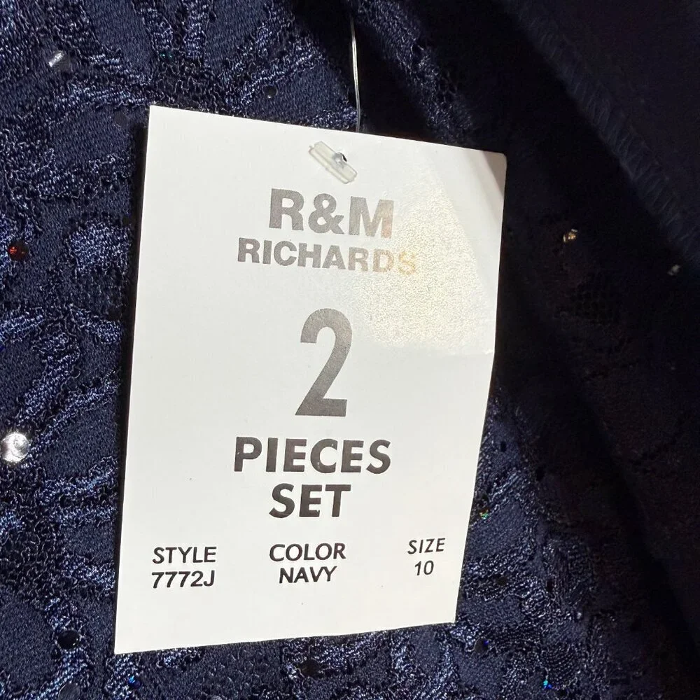 R&M Richards Lace & Sequin Jacket Tank Set Women's 10 Blue Formal Dressy Sparkly
